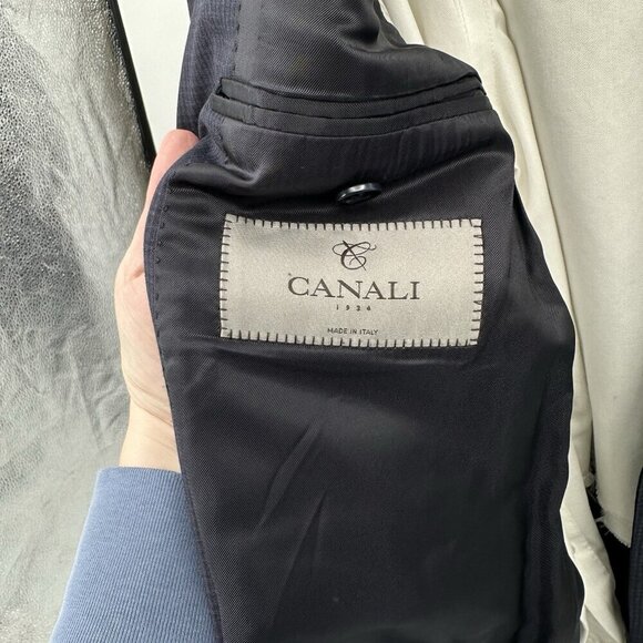CANALI jacket blazer sport coat 100% wool mini check navy blue long 44L - Picture 8 of 10
